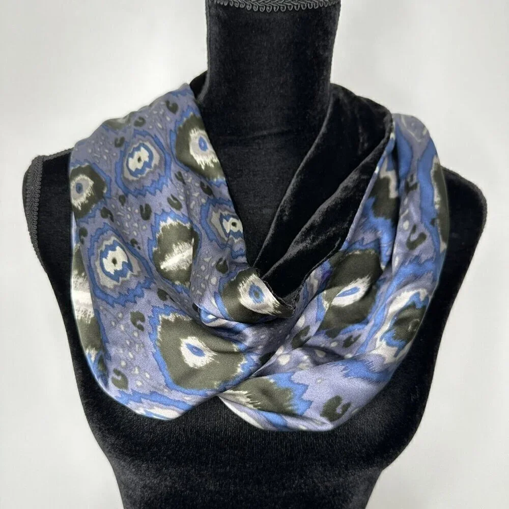 Kevin O'Brien Studio Infinity Loop Scarf Velveteen‎ Black Gray Blue Silk Soft